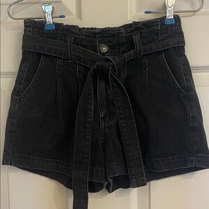 American Eagle Sz 00. Paper-bag Waist Black Denim Shorts with Tie Belt